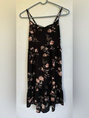 Xhilaration Black Floral Spaghetti-Strap Midi Dress with Tie Back Accents